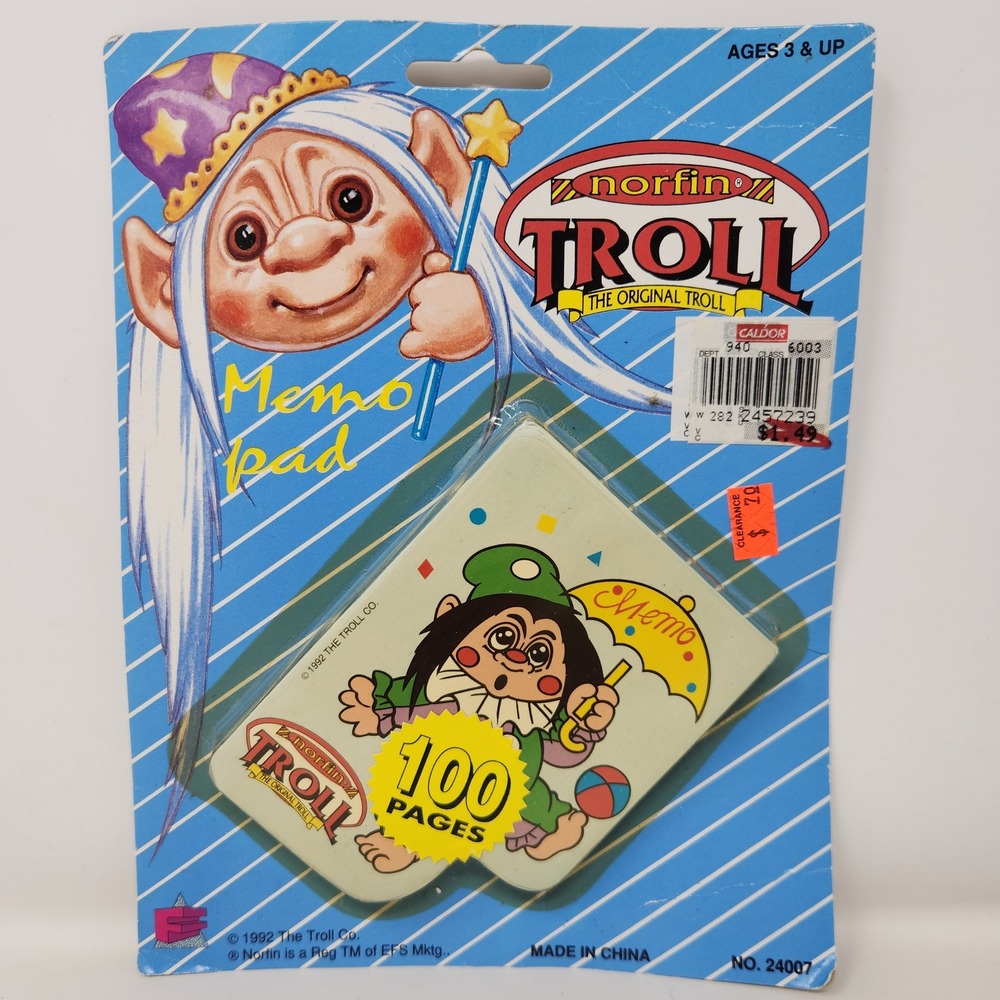 Vintage 1992 Norfin Troll Original Memo Pad 100 Pages New Old Stock 24007